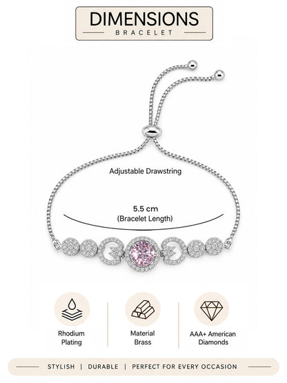 Rhodium Plated Pink AD Adjustable Bracelet for Women