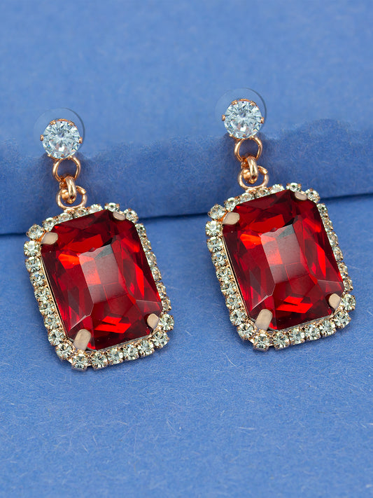 Red Crystal Square Drop Earrings