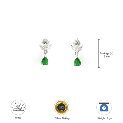 Silver Plated Green Drop Earrings for Women
