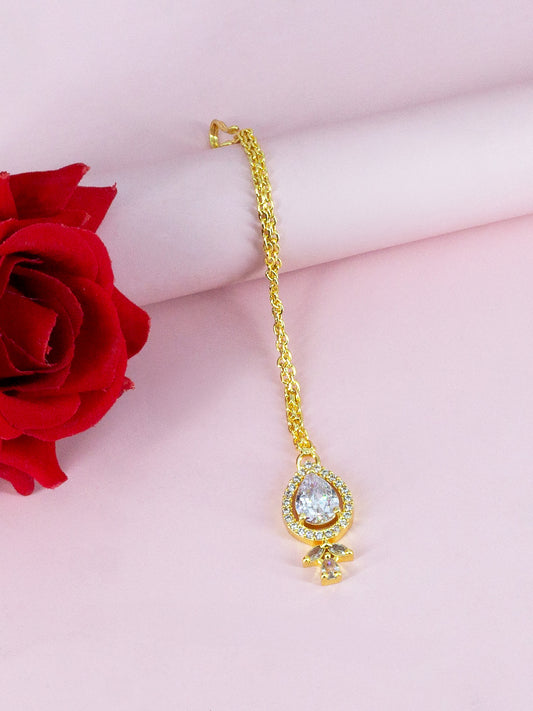 Gold Plated White American Diamond Maang Tikka for Women