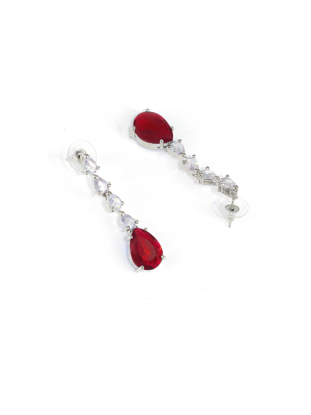 Red AD-Studded Teardrop Jewellery Set
