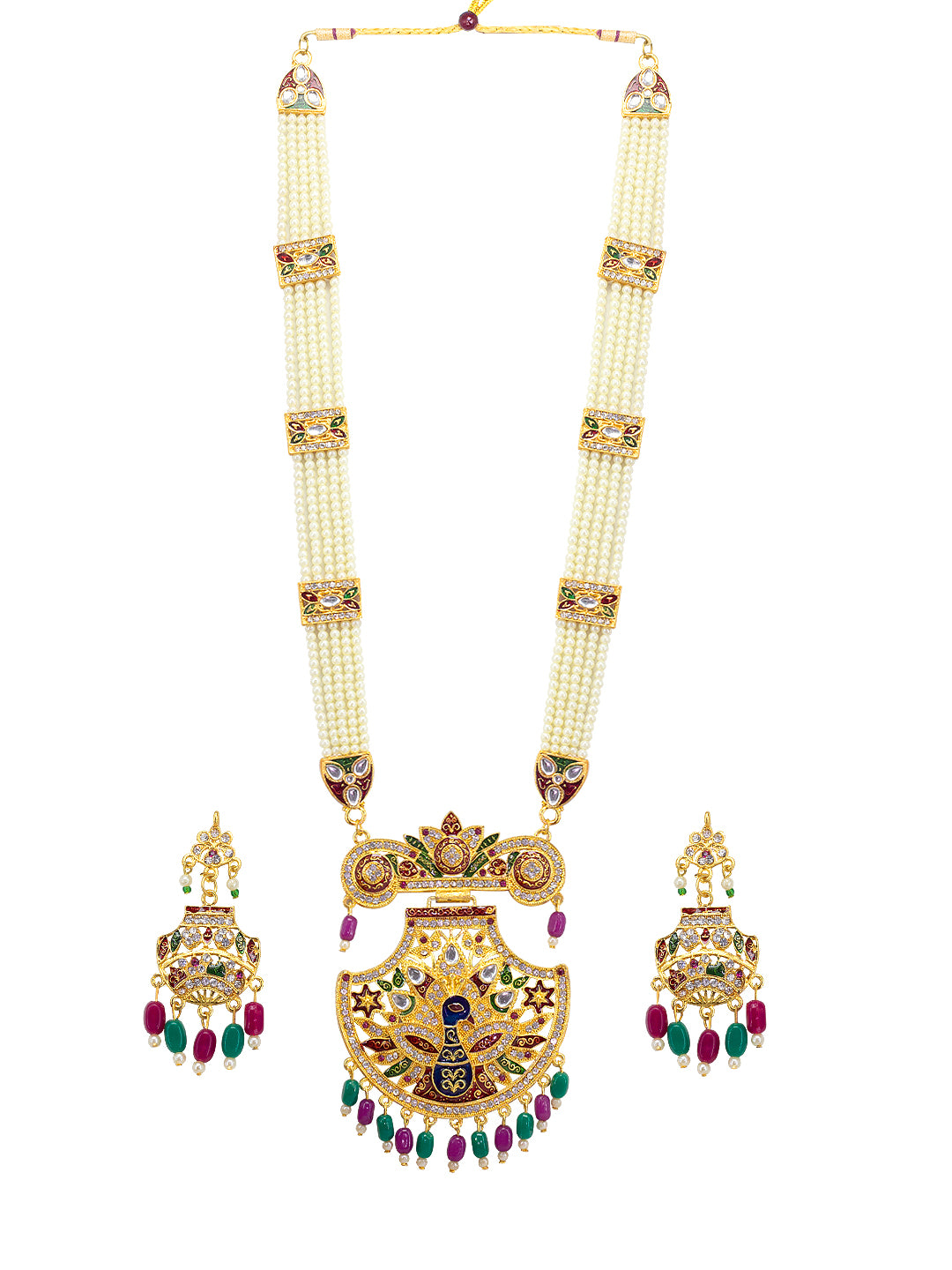 Peacock Artificial Stone & Beads Jewellery Set