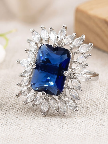 Silver Plated Blue AD Finger Ring for Women