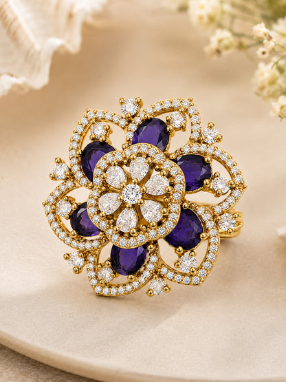 Antique Gold Plated Purple AD Finger Ring for Women