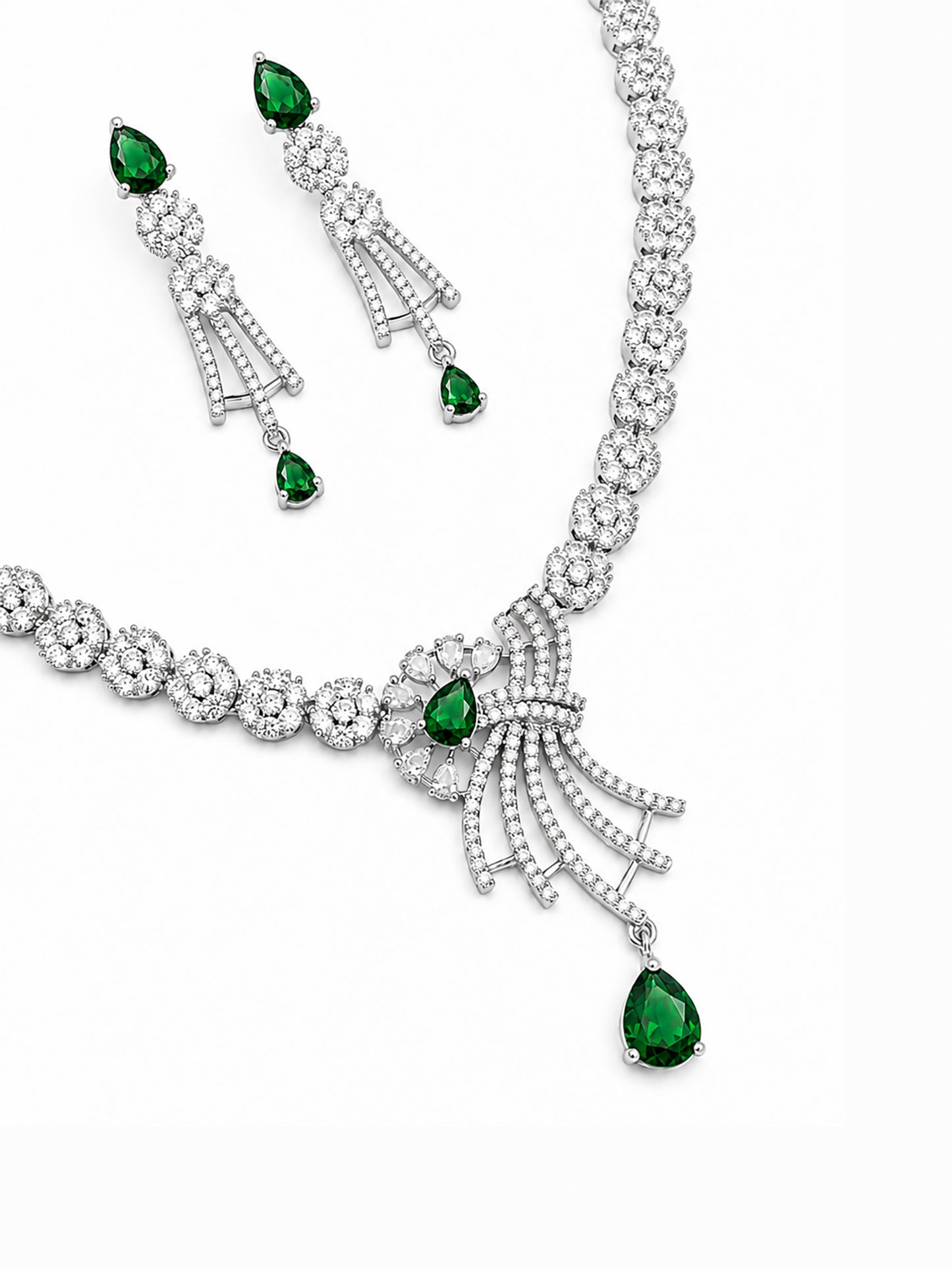 Silver Plated Green AD Jewellery Set for Women
