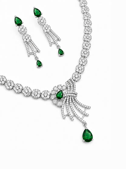 Silver Plated Green AD Jewellery Set for Women