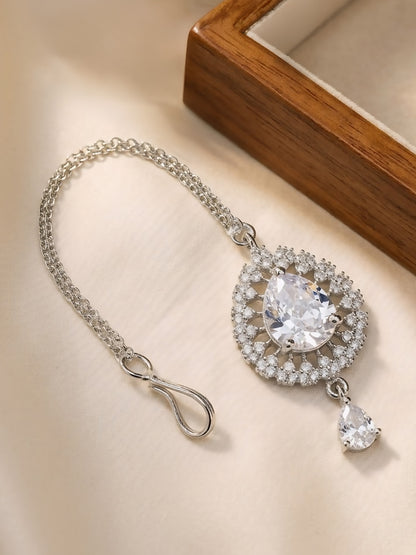 Silver Plated AD Maang Tikka for Women