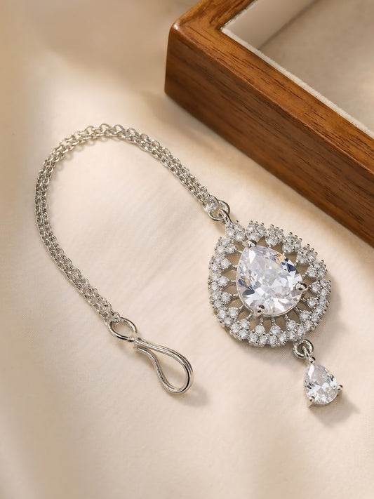 Silver Plated AD Maang Tikka for Women