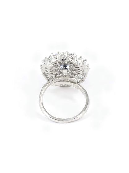 Silver Plated Blue AD Floral Adjustable Ring for Women
