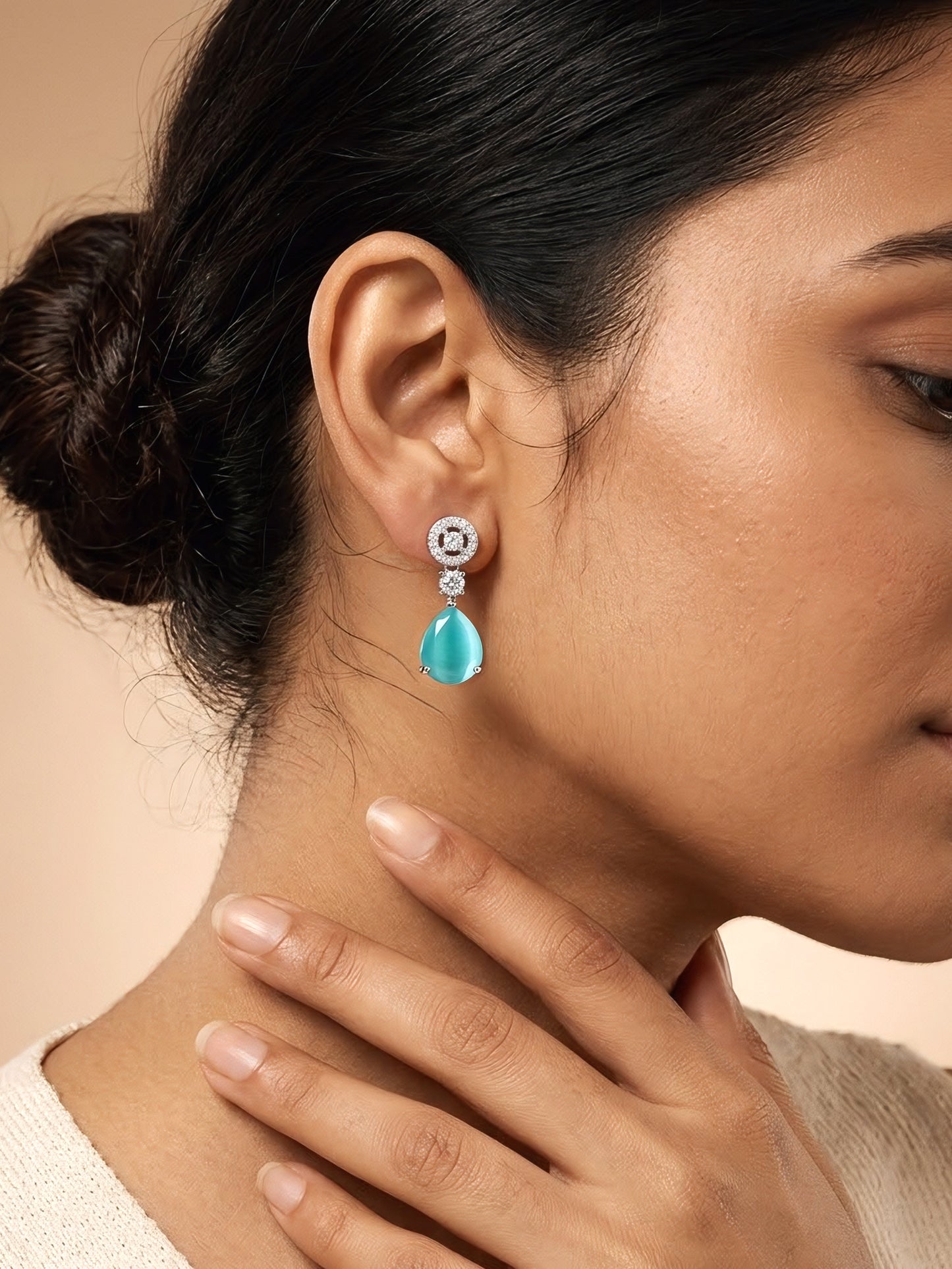 Silver Plated Mint Green AD Drop Earrings for Women