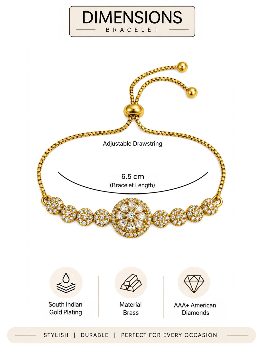 South India Gold Plated AD Bracelet for Women