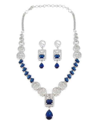 American Diamond Royal Blue Drop Jewellery Set For Women And Girls