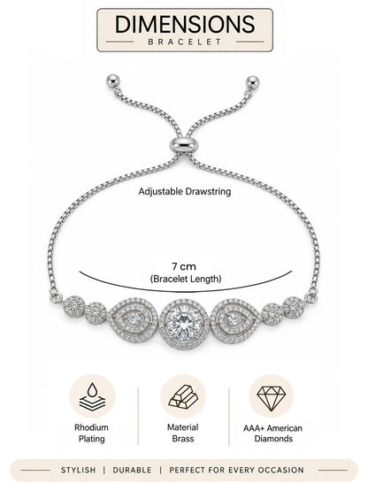 Rhodium Plated AD Adjustable Bracelet for Women