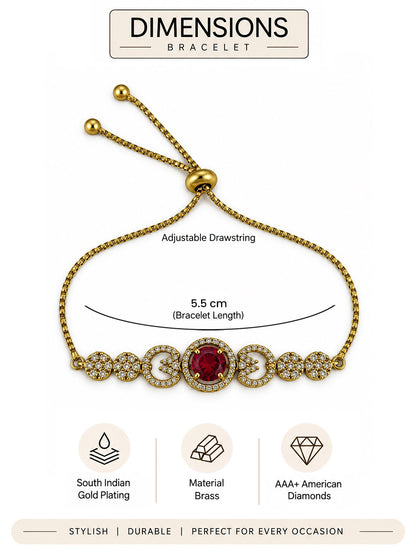 South Indian Gold Plated Red AD Adjustable Bracelet for Women