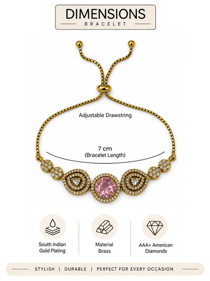 South Indian Gold Plated Pink AD Adjustable Bracelet for Women