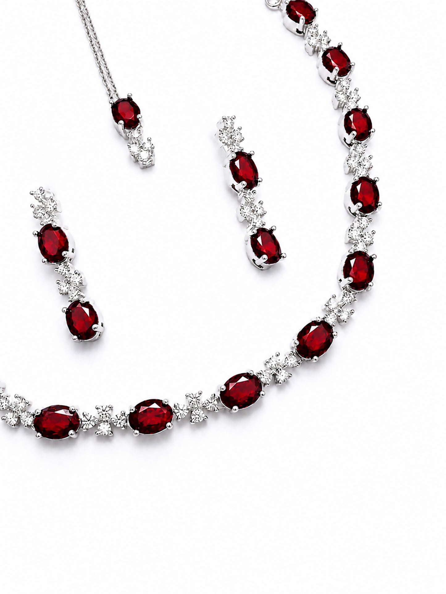 Silver Plated Red AD Jewellery Set for Women