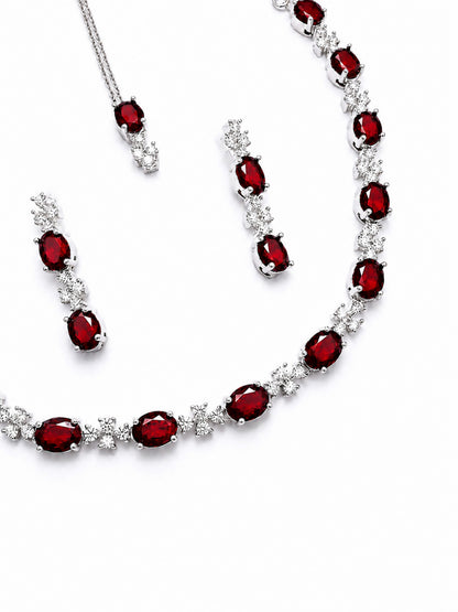 Silver Plated Red AD Jewellery Set for Women