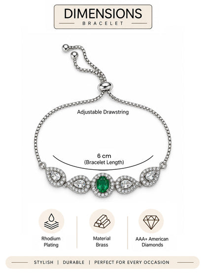 Rhodium Plated Green AD Adjustable Bracelet for Women