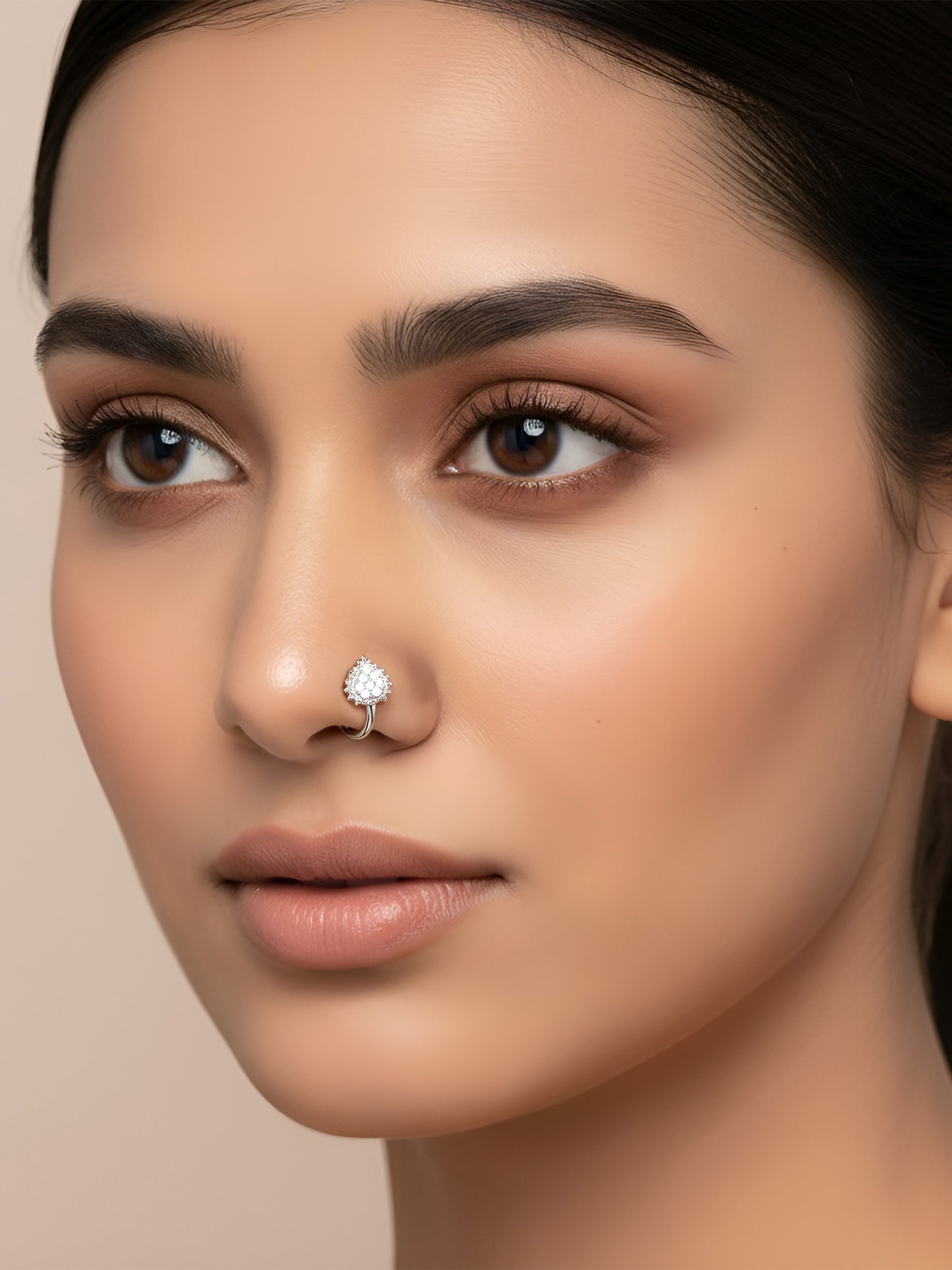 Set of 4 Silver & Gold Plated White AD Press On Nose Pins