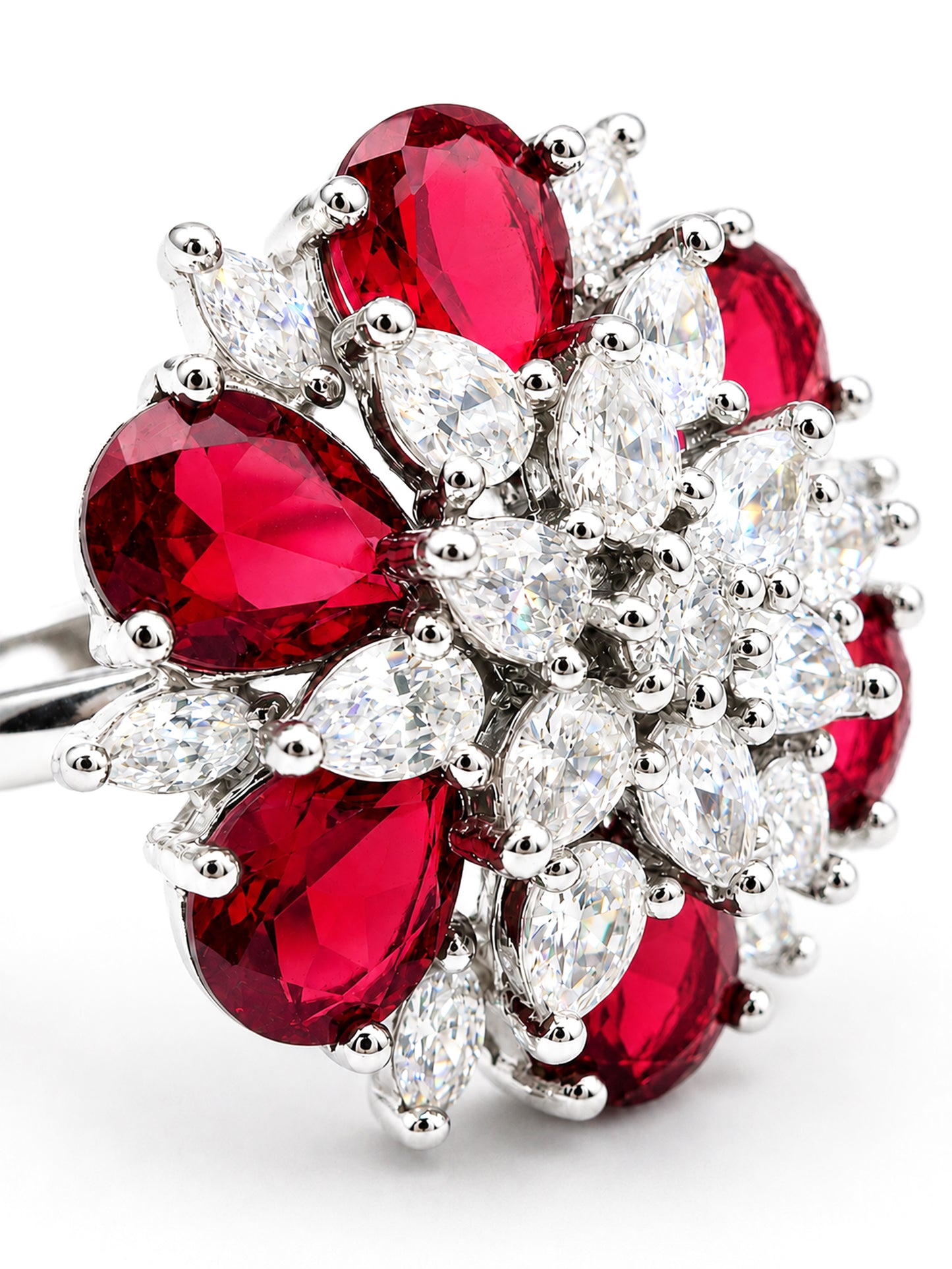 Rhodium Plated Red AD Finger Ring for Women
