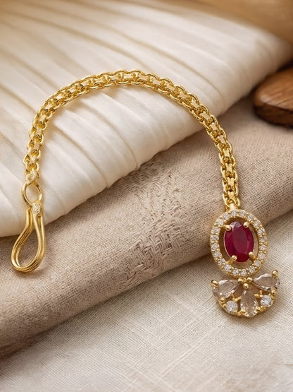 Gold Plated Red AD Maang Tikka for Women