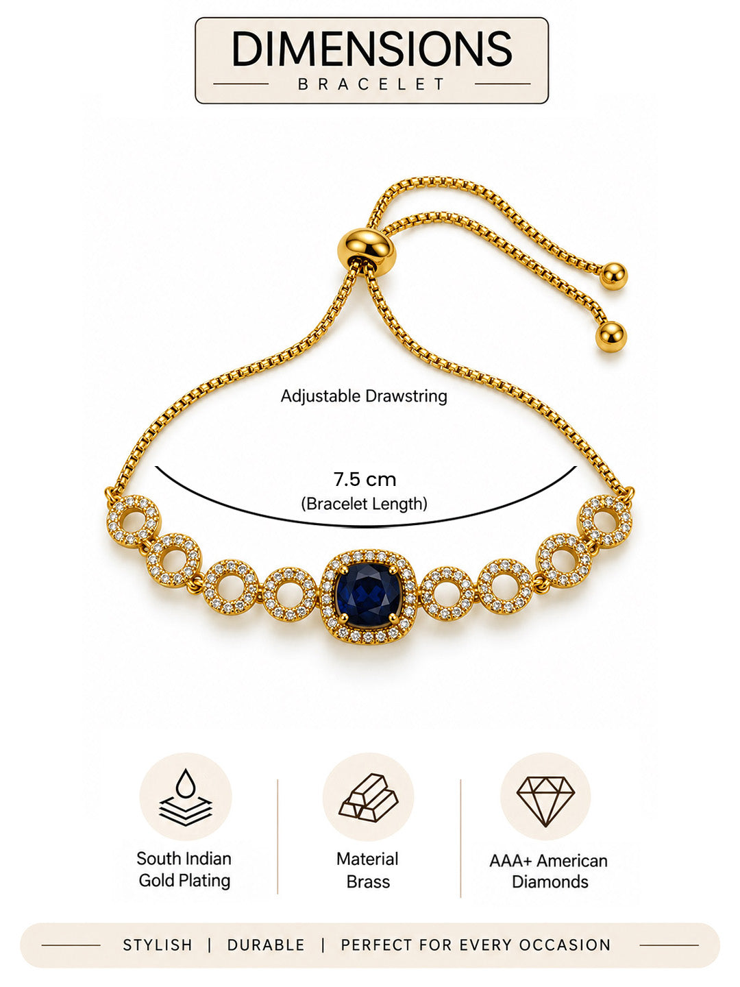 South India Gold Plated Blue AD Bracelet for Women