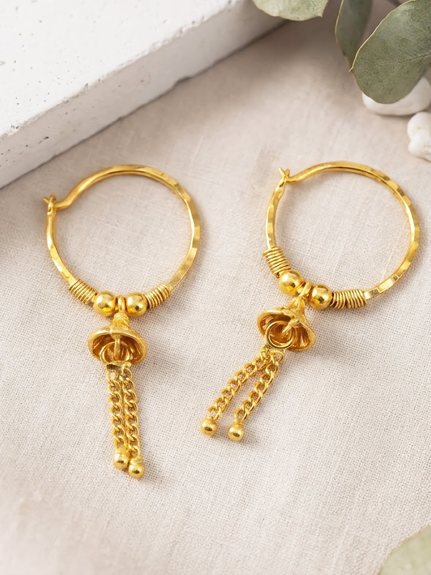 Gold Plated Classic Small Drop Hoop Earrings for Women