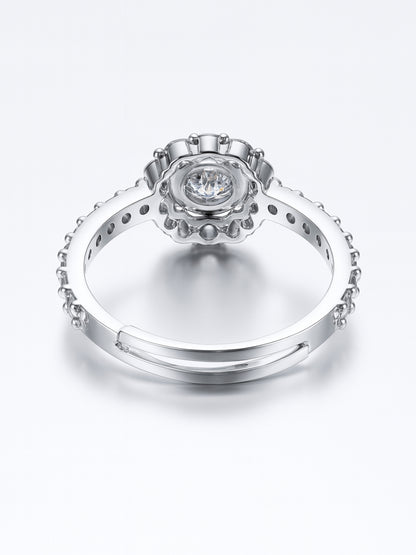 Silver Plated American Diamond Circular Adjustable Ring for Women