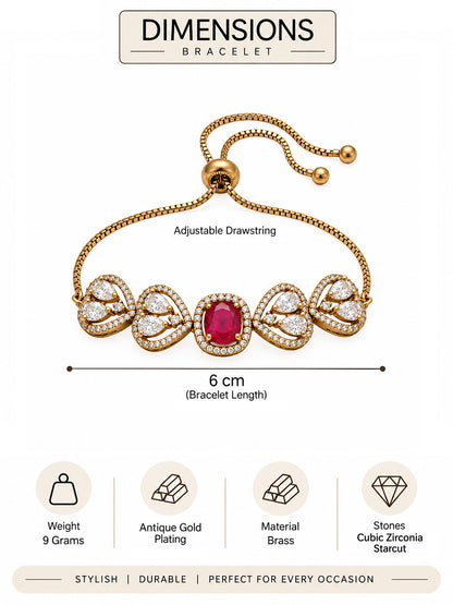 Antique Gold Plated Red AD Bracelet for Women