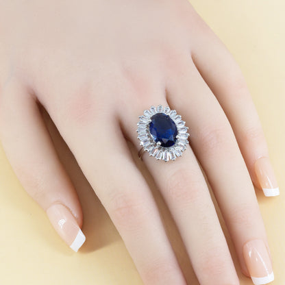 Rhodium Plated Blue AD Finger Ring for Women