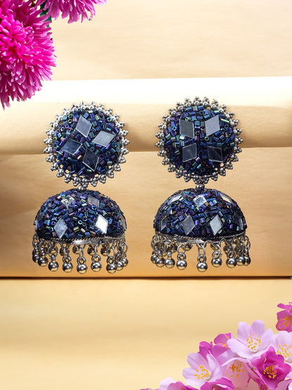 Blue Beads Drop Jhumka Earrings