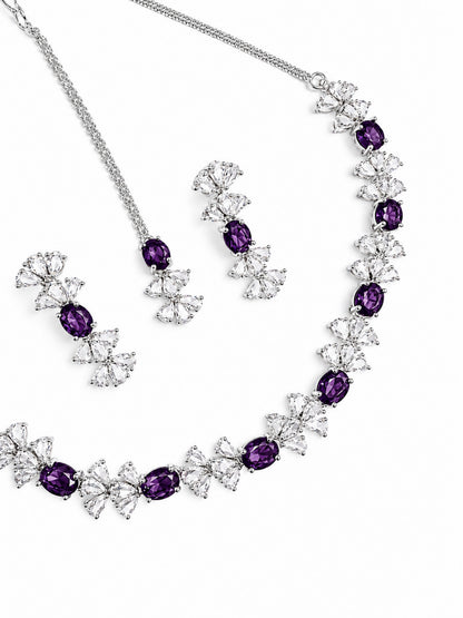 Silver Plated Purple AD Jewellery Set for Women