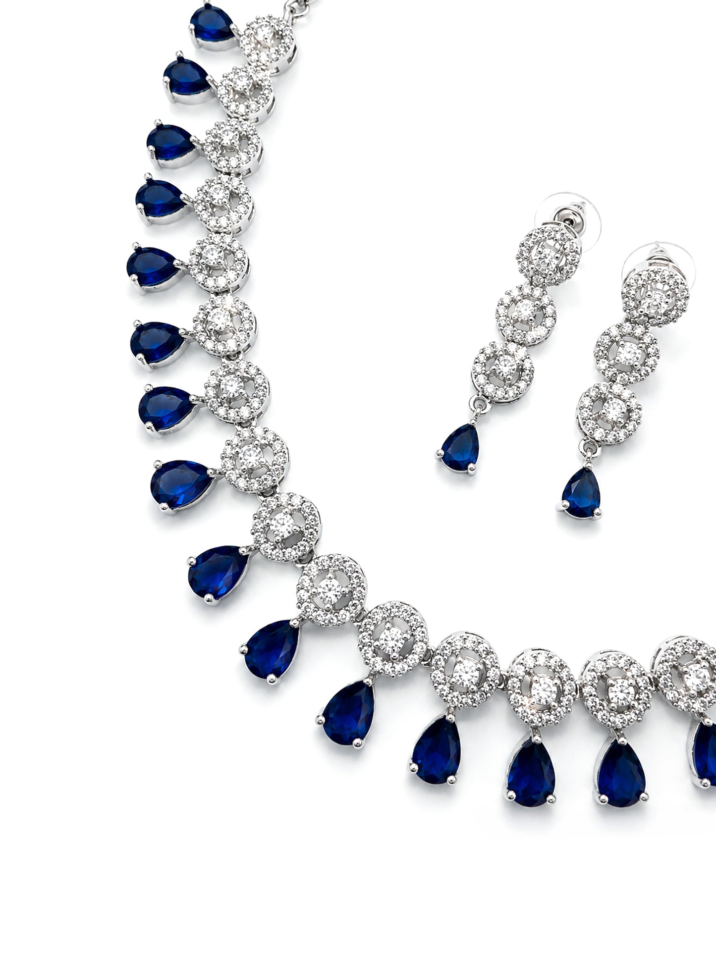 Silver Plated Blue AD Jewellery Set for Women
