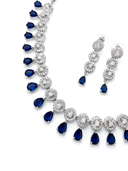 Silver Plated Blue AD Jewellery Set for Women