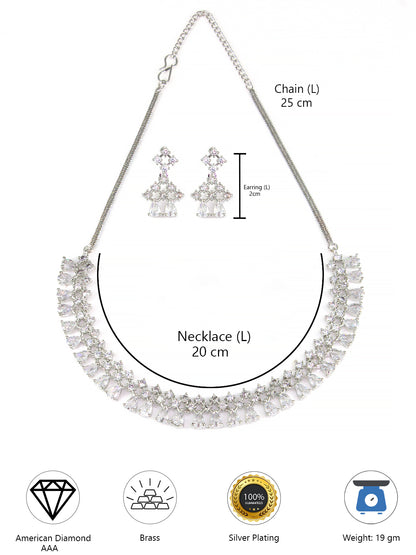 Rhodium-Plated Teardrop AD-Studded Jewellery Set