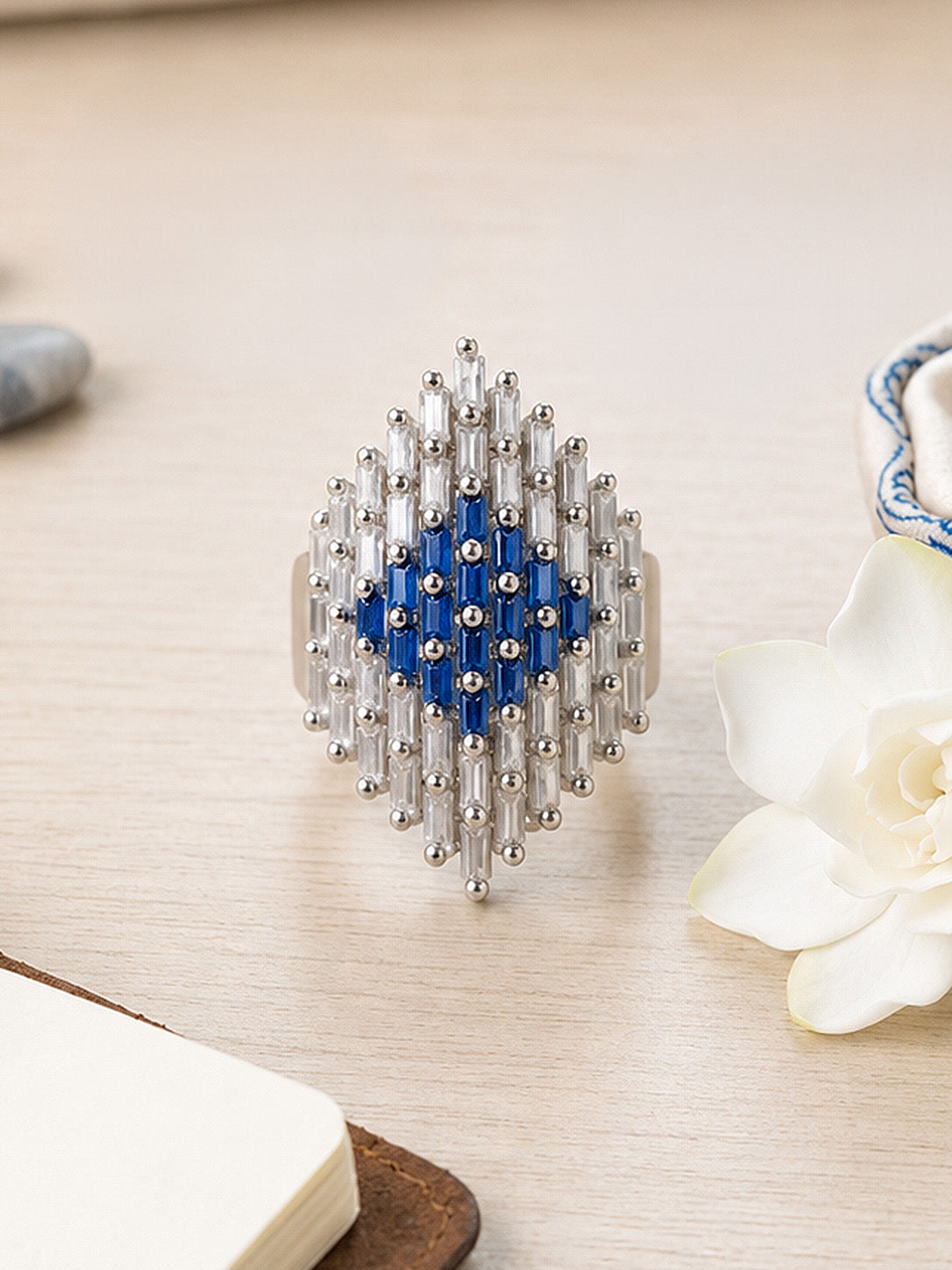 Silver Plated Blue AD Finger Ring for Women