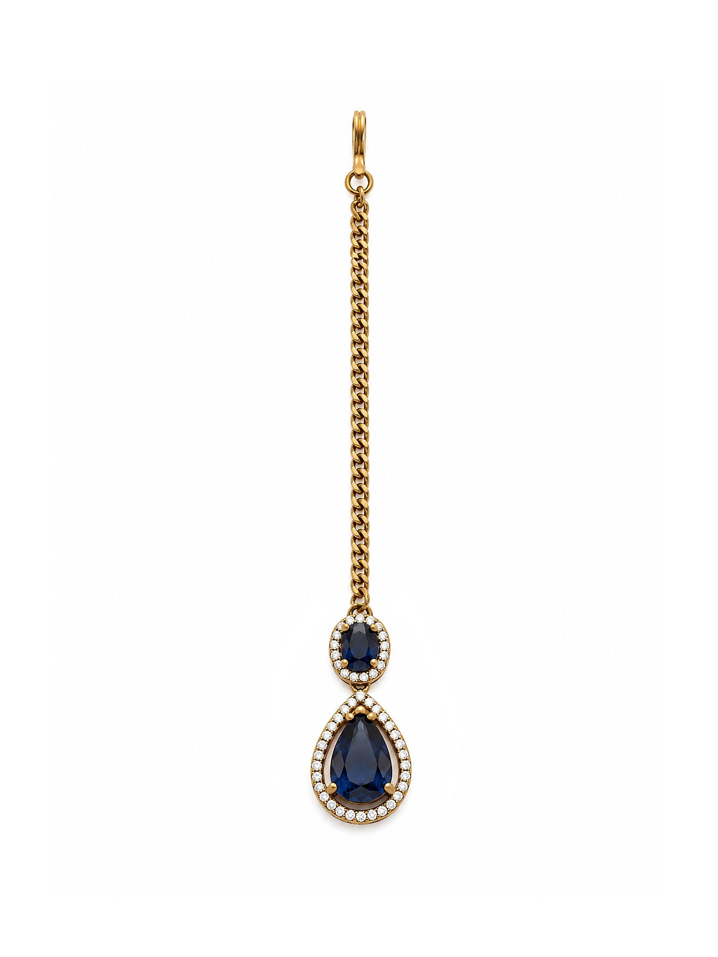 Antique Gold Plated Blue AD Maang Tikka for Women