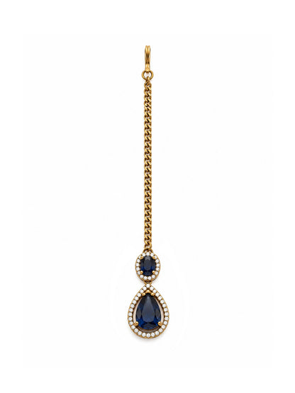 Antique Gold Plated Blue AD Maang Tikka for Women
