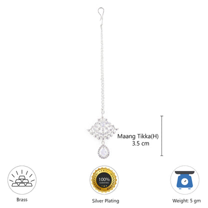 Silver Plated White AD Maang Tikka for Women