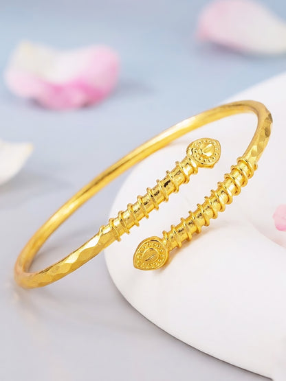 Gold Plated Leaf Adjustable Temple Bangle Bracelet for Women