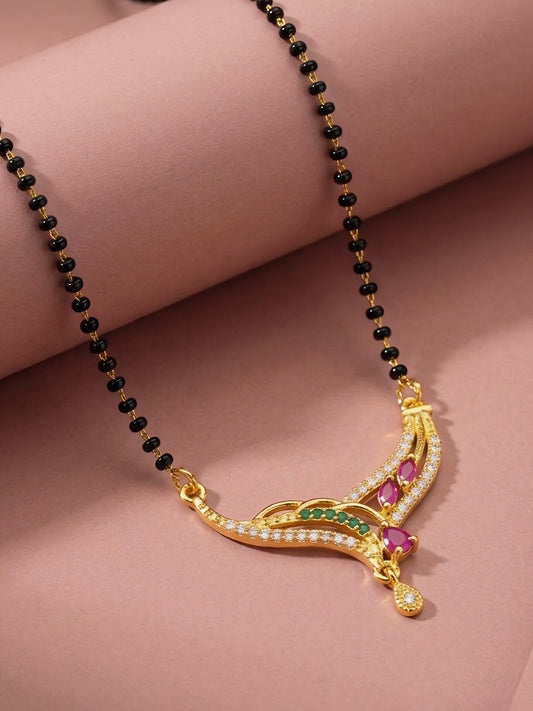 Gold Plated Red & Green AD Mangalsutra For Women