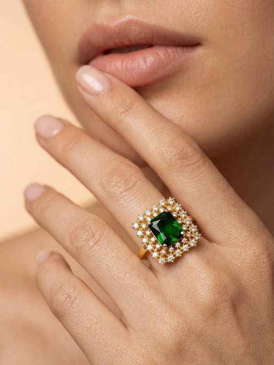 Gold Plated Green AD Adjustable Ring for Women