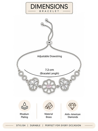 Rhodium Plated Pink AD Adjustable Bracelet for Women