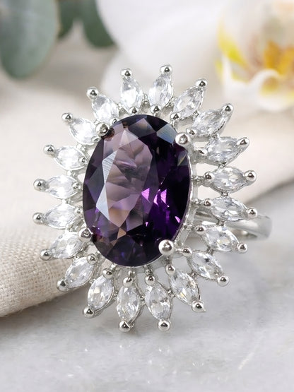 Silver Plated Purple AD Finger Ring for Women