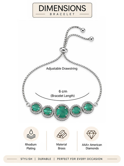 Rhodium Plated Green AD Adjustable Bracelet for Women