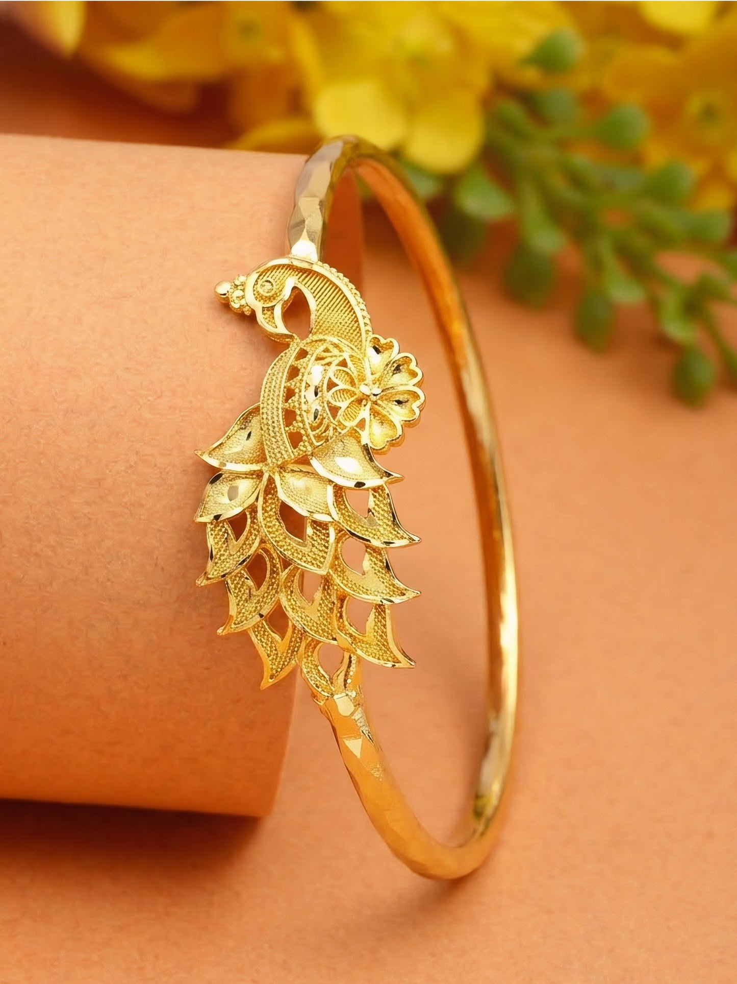Gold Plated Peacock Temple Bangle Bracelet for Women