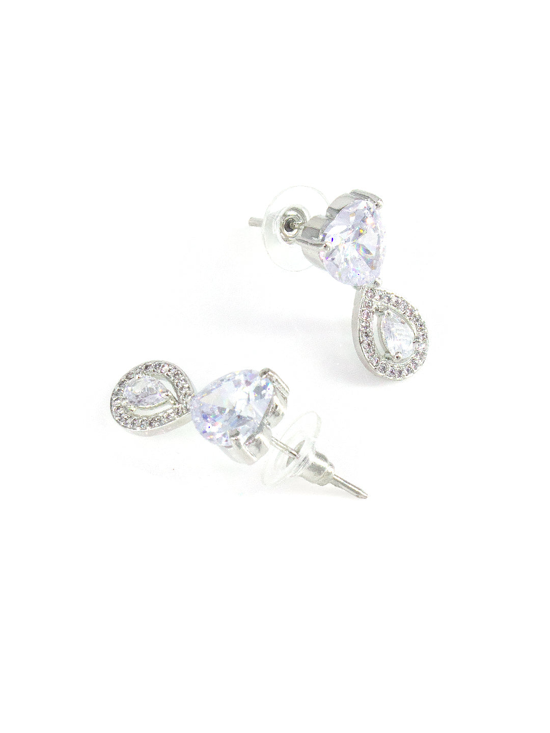Silver Plated Heart AD Drop Earrings for Women