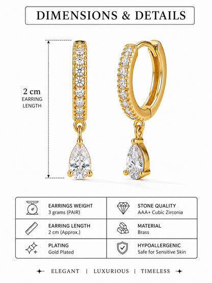 Gold Plated AD Drop Hoop Earrings for Women