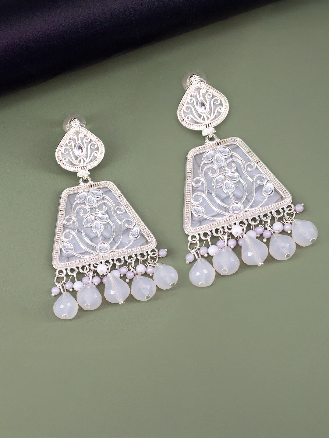 Floral Marble Finish Drop Earrings