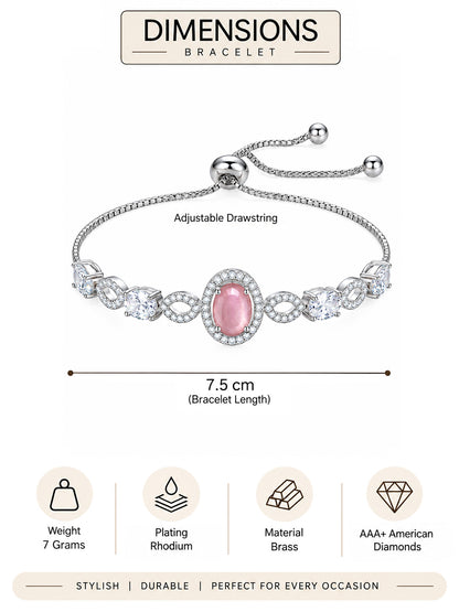 Silver Plated Pink AD Adjustable Bracelet for Women